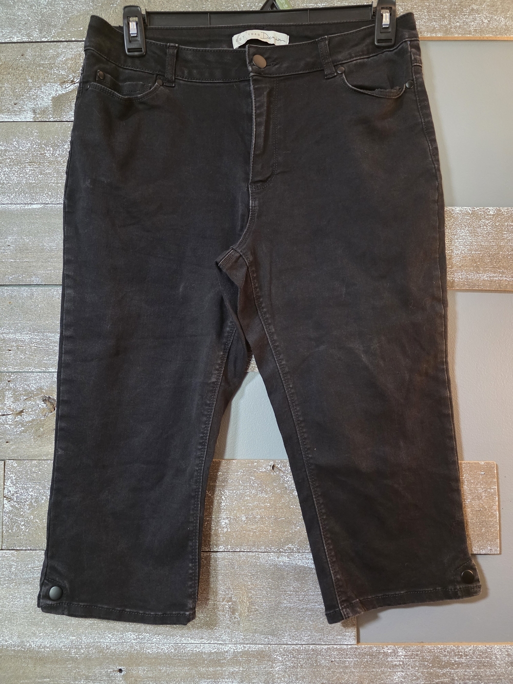 Cato Black Distressed Cropped Button-Hem Jeans